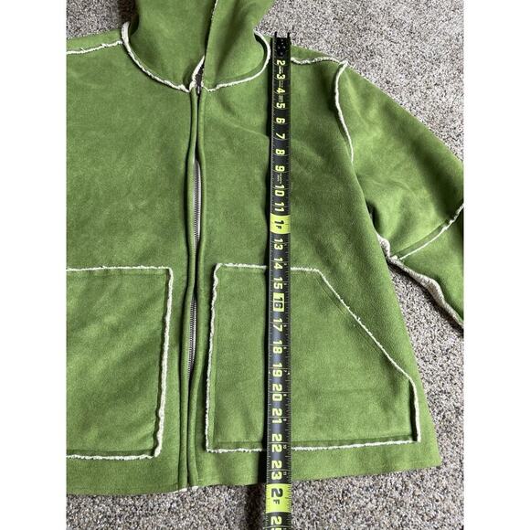 True Grit Womens Sherpa Fleece Faux Suede Bomber Jacket Y2K Lime Green Large - Picture 4 of 5